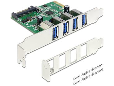 I/O PCI-E Card Delock 4x USB3.0 ext + LowProfile